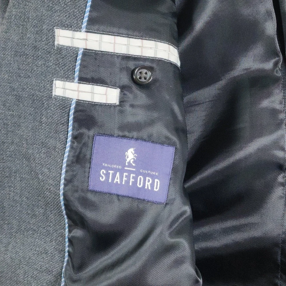 100 Merino Wool Sport Coat Mens 44R Gray Blazer Dark Academia Stafford Jacket